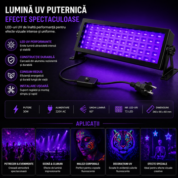 LED projektor UV fénnyel, beltéri/kültéri, vízálló, 145 W, fekete