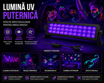 LED projektor UV fénnyel, beltéri/kültéri, vízálló, 48W, fekete