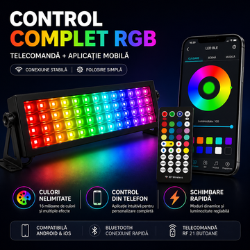 Smart RGBCW LED projektor, Alkalmazás, Beltéri/Kültéri, Vízálló, Internetes telefon vezérlés, Távirányító, Fény programozási mód, 145W, Fekete