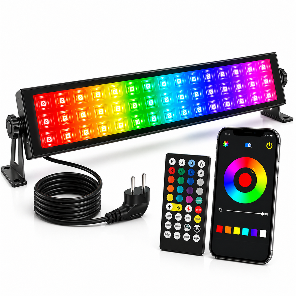 Proiector LED RGBCW Inteligent 48W cu Telecomandă și Control prin Aplicație – Rezistent la Apă pentru Interior și Exterior, Mod Programare Lumini, Culoare Neagră