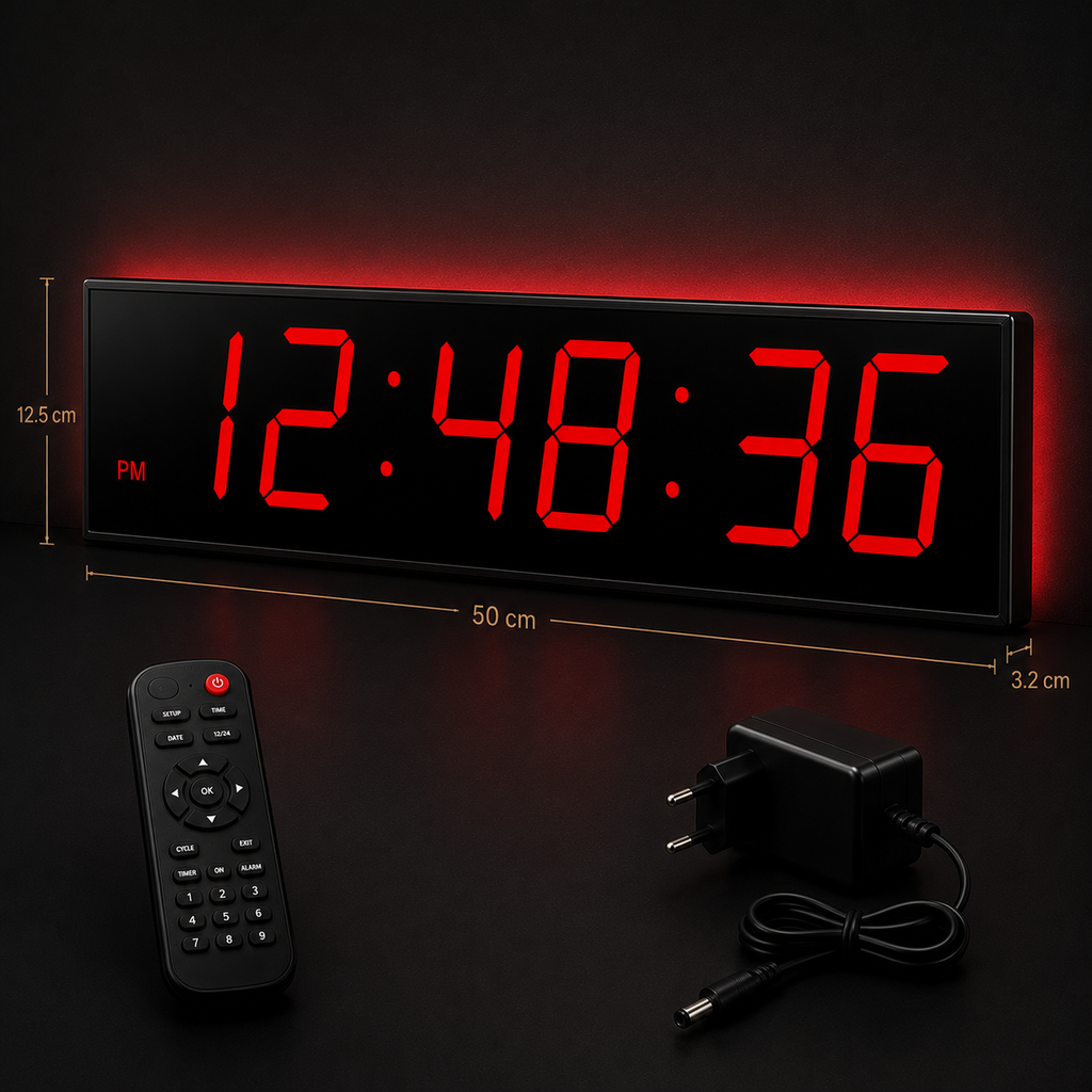 Cronometru Digital LED 50cm cu Telecomandă – Ceas Mare cu Afișaj Roșu pentru Sală de Sport, Birou sau Utilizare Acasă