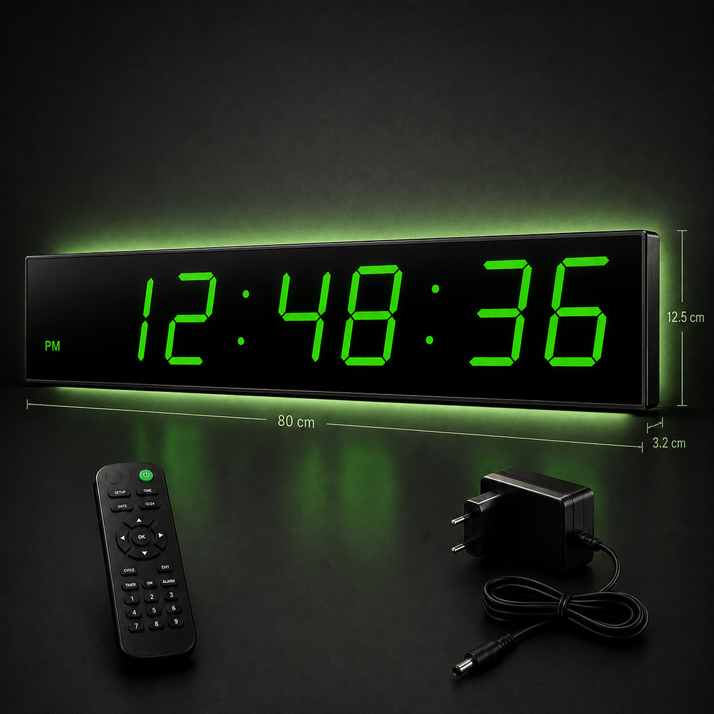 Ceas Digital Mare de Masă și Perete 80cm cu Afișaj LED Roșu, Alarmă, Cronometru și Telecomandă – Ideal pentru Săli de Sport și Birouri
