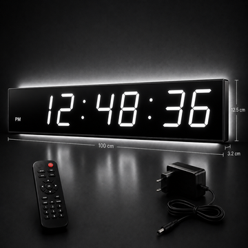 Ceas Digital Mare de Masă și Perete 100cm cu Afișaj LED Alb – Cronometru, Alarma și Telecomandă, Ideal pentru Săli de Sport și Birouri