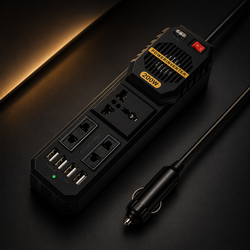 Invertor Auto 200W 12V–220V cu Priză AC și Porturi USB, Alimentare la Brichetă, Convertor Curent pentru Laptop, Telefon și Gadgeturi, Ideal pentru Mașină, Camping și Drumuri Lungi, Protecții Multiple