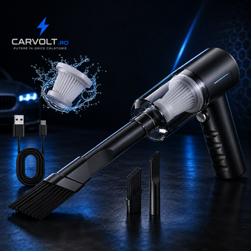 Aspirator Auto Portabil Fără Fir 120W, Putere de Aspirare 5500Pa, USB Type-C, Filtru HEPA Lavabil, pentru Mașină și Casă