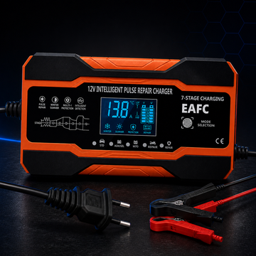 Redresor Auto Inteligent 12V cu Reparație Puls, Afișaj LCD, pentru Baterii AGM, GEL, EFB și Plumb-Acid, Auto și Motocicletă, Protecții Multiple