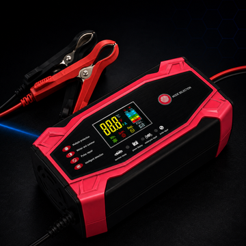 Redresor Auto Inteligent 12V / 24V 10A cu Smart Pulse Repair, Afișaj LCD, Încărcare Automată, Protecții Complete, Mod Iarnă și Vară, pentru Auto și Motocicletă, Roz