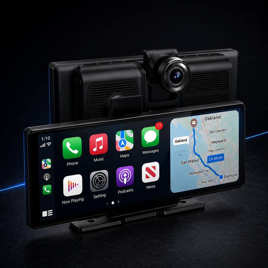 Tabletă Auto Wireless Apple CarPlay & Android Auto 10,26″, Ecran Mare HD, Compatibilă cu Orice Automobil, Navigație, Muzică și Apeluri Hands-Free