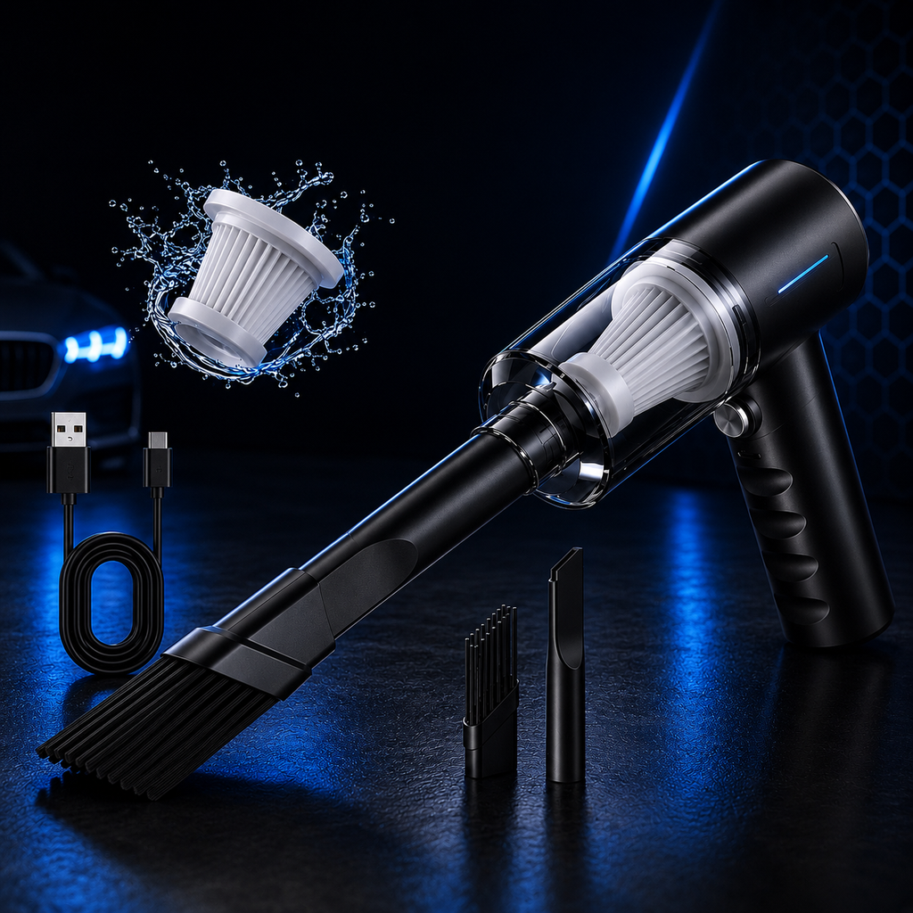 Aspirator Auto Portabil Fără Fir 120W, Putere de Aspirare 5500Pa, USB Type-C, Filtru HEPA Lavabil, pentru Mașină și Casă