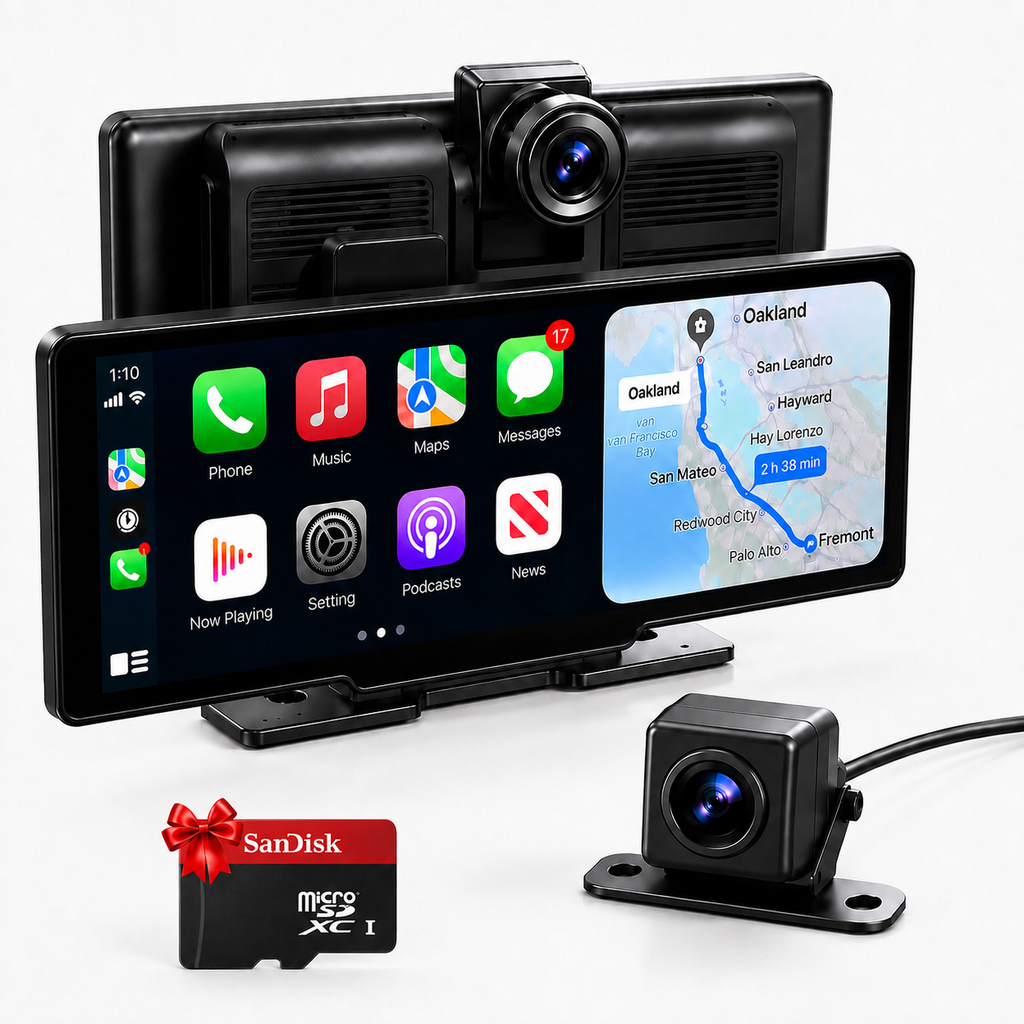 Navigație Universală Auto Wireless Apple CarPlay & Android Auto 10,26″, Navigație MultiMedia , Compatibilă cu Orice Automobil, Navigație, Muzică și Apeluri Hands-Free , Camera de Spate , Card Sd Cadou