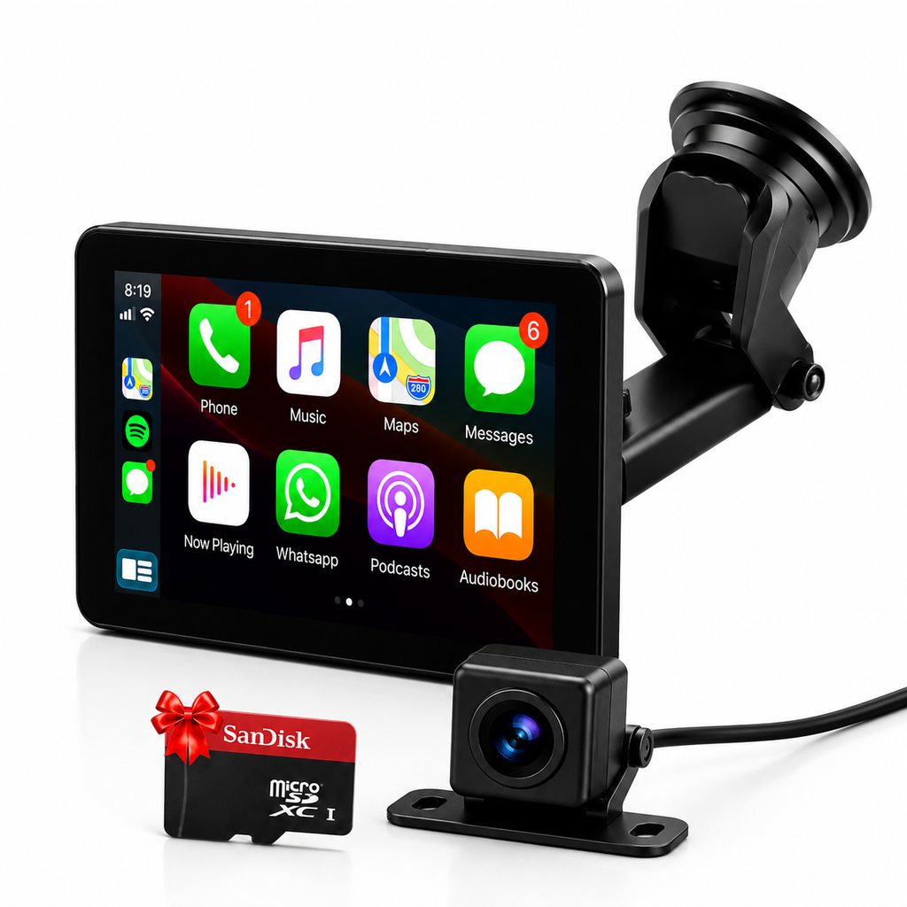 Navigație Universală Auto Portabil 7″ Wireless Navigație  Apple CarPlay & Android Auto – Ecran Multimedia Touch pentru Automobil , Camera de Spate , Card Sd Cadou