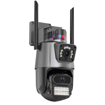 Camera de supraveghere dubla WIFI, Pro, 8MP, exterior/interior, Ultra HD, 5X zoom, rotire, leduri lumina, comunicare bidirectionala, alarma, senzor miscare, Argintiu.