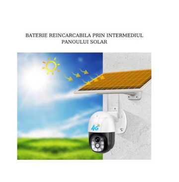 Camera de Supraveghere, cu Incarcare Solara 4G- SIM, 3 MP, FullHD, Rotire din Aplicatie, 6 acumulatori inclusi, alarma miscare, Interior si Exterior Rezistenta la apa, Alba