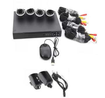 Kit 4 Camere de Supraveghere, DVR, AHD, 4 suporti de camere, 1 MP, Sistem PAL / NTSC, VGA, interior – exterior, Senzor de miscare si alarma, Serviciu de back-up prin USB si internet
