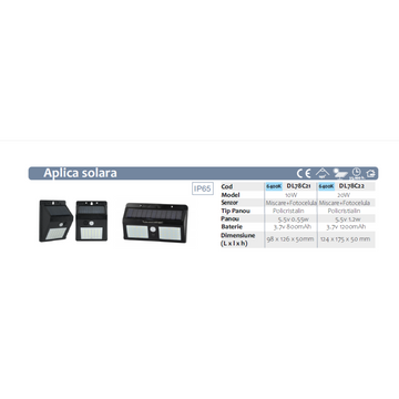 Aplica cu senzor si panou solar 5.5V/0.55W ~10W