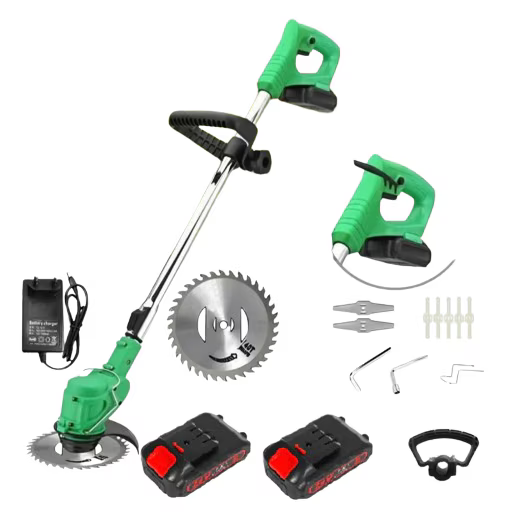 Motocoasă Electrică 18000 RPM cu Acumulator 36V – 2 Baterii, Braț Ajustabil, 2 Lame și Disc pentru Tăiere iarbă și Vegetație