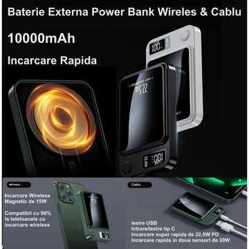 Baterie Externă 22,5W Fast Wireless / Power-Bank 10000mAh