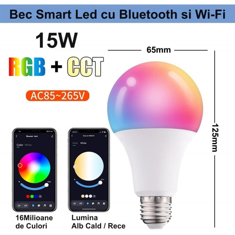 RGBW-CCT Smart E27 izzó Bluetooth-val - WiFi és APP