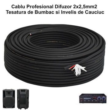 Cablul Audio Profesional Rotund 2x2,5mm2 cu Bumbac / 8mm - 100m/Rol