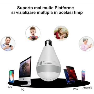 360˚ izzó típusú megfigyelő kamera vezeték nélküli IP-vel, Full HD / V380