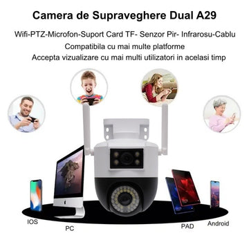 A29 megfigyelő kamera kettős látószögű lencsével, PTZ-360˚-V380PRO
