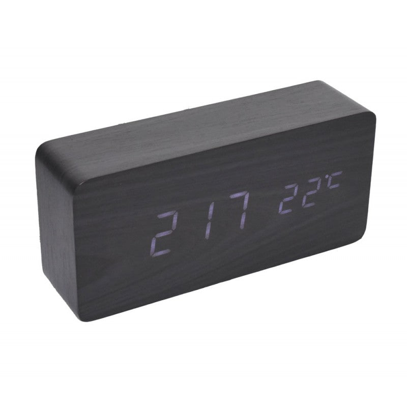 Ceas 1299 Lemn Negru si Led Alb, 15x7x4cm - Frize