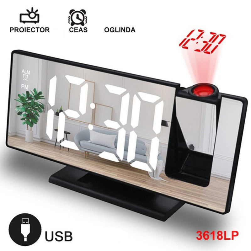 Ceas cu Oglindă și Proiecție 3618LP - Alb