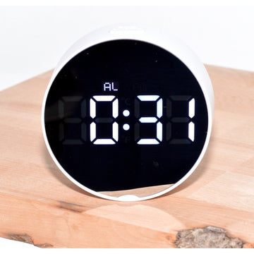 Ceas LED Rotund Alb DT-6505 cu Oglindă – Afișaj Modern pentru Birou sau Decor Interior