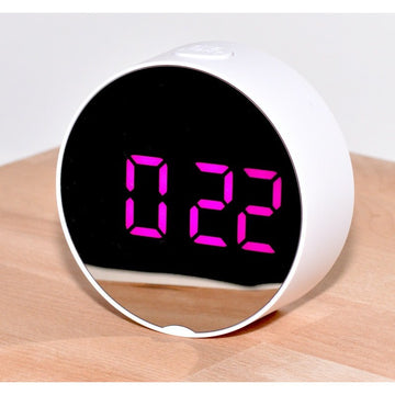 Ceas LED Rotund cu Oglindă Mov DT-6505 – Design Modern pentru Birou sau Decor Interior