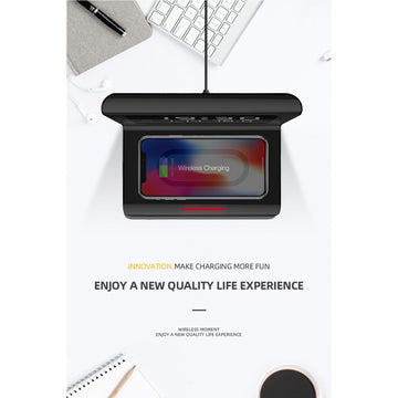 Ceas Negru cu Încărcare Wireless – Design Modern și Funcționalitate pentru Birou și Timp Liber