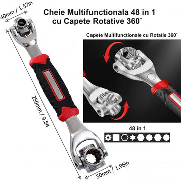 Cheie Tubulară Multifuncțională 48 în 1 cu Rotație 360˚ – Instrument Profesional pentru Reparatii Auto și Mecanice