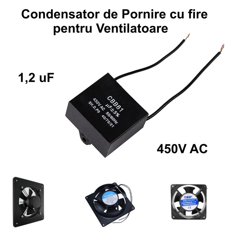 Condensator Pornire Motor cu Fire / 1,2uf 450V