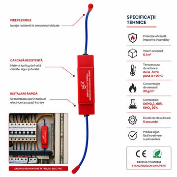 Dispozitiv Automat Stingere Incendiu pentru Tablouri Electrice 0.1 m³ – Aerosol Termic, Protecție Siguranță Electrică