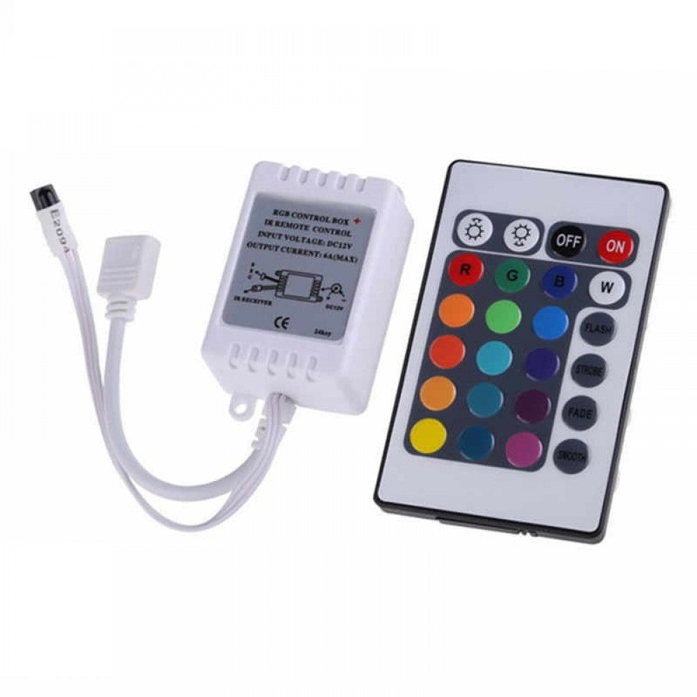 Controller LED RGB 12V 72W cu Telecomandă IR 24 Taste – Control pentru Benzi LED Colorate în Proiecte de Iluminat Decorativ