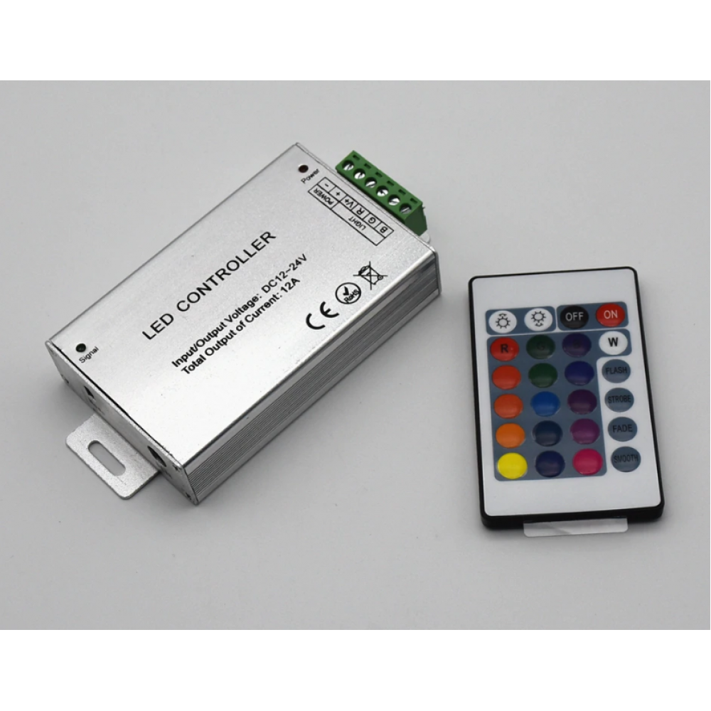 Controller pentru Bandă LED RGB 12V, 144W cu Telecomandă IR 24 Taste – Control Ușor pentru Iluminat Ambient în Spații Interioare
