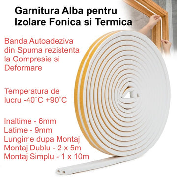 Garnitură Autoadezivă Albă pentru Etanșare – 10m/Rol pentru Feronerie Uși și Feronerie Feronerie Feronerie Feronerie