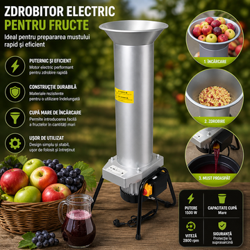 Zdrobitor Electric pentru Fructe – Aparat Puternic pentru Prepararea Sucurilor și Smoothie-urilor Acasă