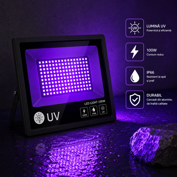 Proiector LED UV 200W IP66 – Lumină Ultravioletă pentru Petreceri, Cluburi, Evenimente, Fluorescență și Efect Black Light