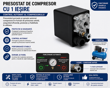 Presostat pentru Compresor 380V cu 1 Ieșire – Dispozitiv de Control pentru Sistemele de Aer Comprimat
