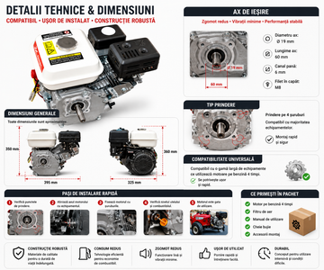 Motor pe Benzină 6.5 CP cu Ax Pană – Soluție Puternică pentru Utilaje Agricole și Industiale