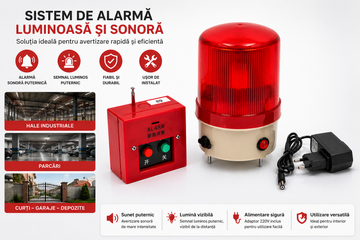 Sistem Avertizare Sirenă și Girofar LED cu Telecomandă Wireless – Alarmă Acustică și Luminoasă 12V