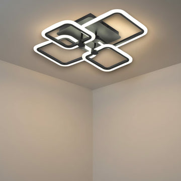 Lustră LED Pătrată Neagră, 80W, 4 Brațe, 3 Culori, Telecomandă, 600x120mm