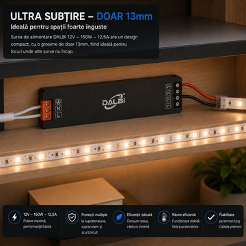 Sursă Alimentare LED 12V 150W 12.5A Ultra Slim 13mm