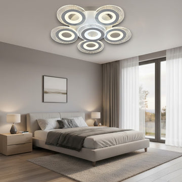Lustră LED Cu 6 Brațe Cercuri, 150W, 3 Culori, Telecomandă, 550x130mm