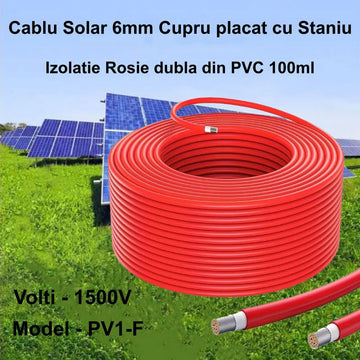 Cablu Solar PV1-F 6mm Roșu cu Izolație Dublă – Cablu din Cupru Staniu pentru Sisteme Fotovoltaice