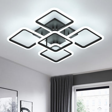 Lustră LED Pătrată 104W, 5 Brațe, 3 Culori, Telecomandă, 610x90mm