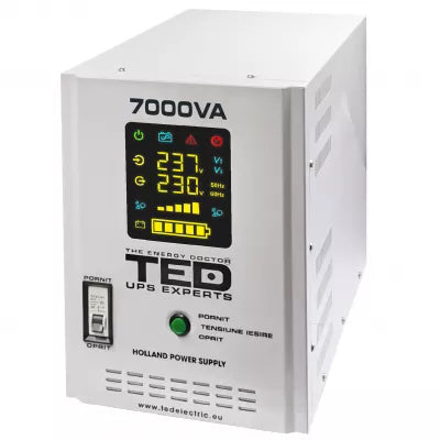 UPS Centrala 7000VA 5000W, Ecran LCD, Sinusoidala Pura, 4x Baterie 12V, Ted Electric TED001696
