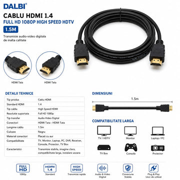 Cablu HDMI 1.4 High Speed 1.5m, Full HD 1080p