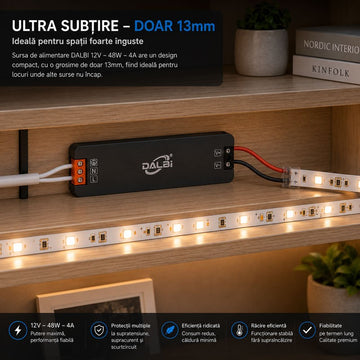 Sursă Alimentare LED 12V 48W 4A Ultra Slim 13mm
