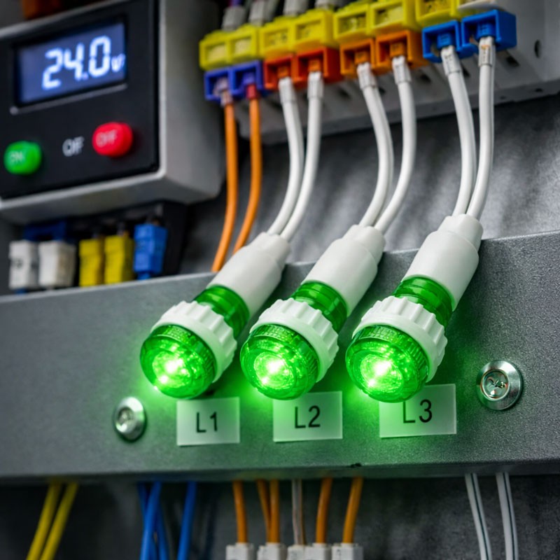 Indicator LED Verde 24V DC, Panou 9, 5mm, Fire 20cm, Set 10 Bucăți